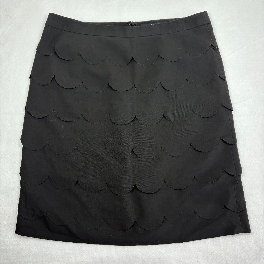 Zac & Rachel Black Scallop Ruffle Layered Straight Workwear Chic Pencil Skirt 8